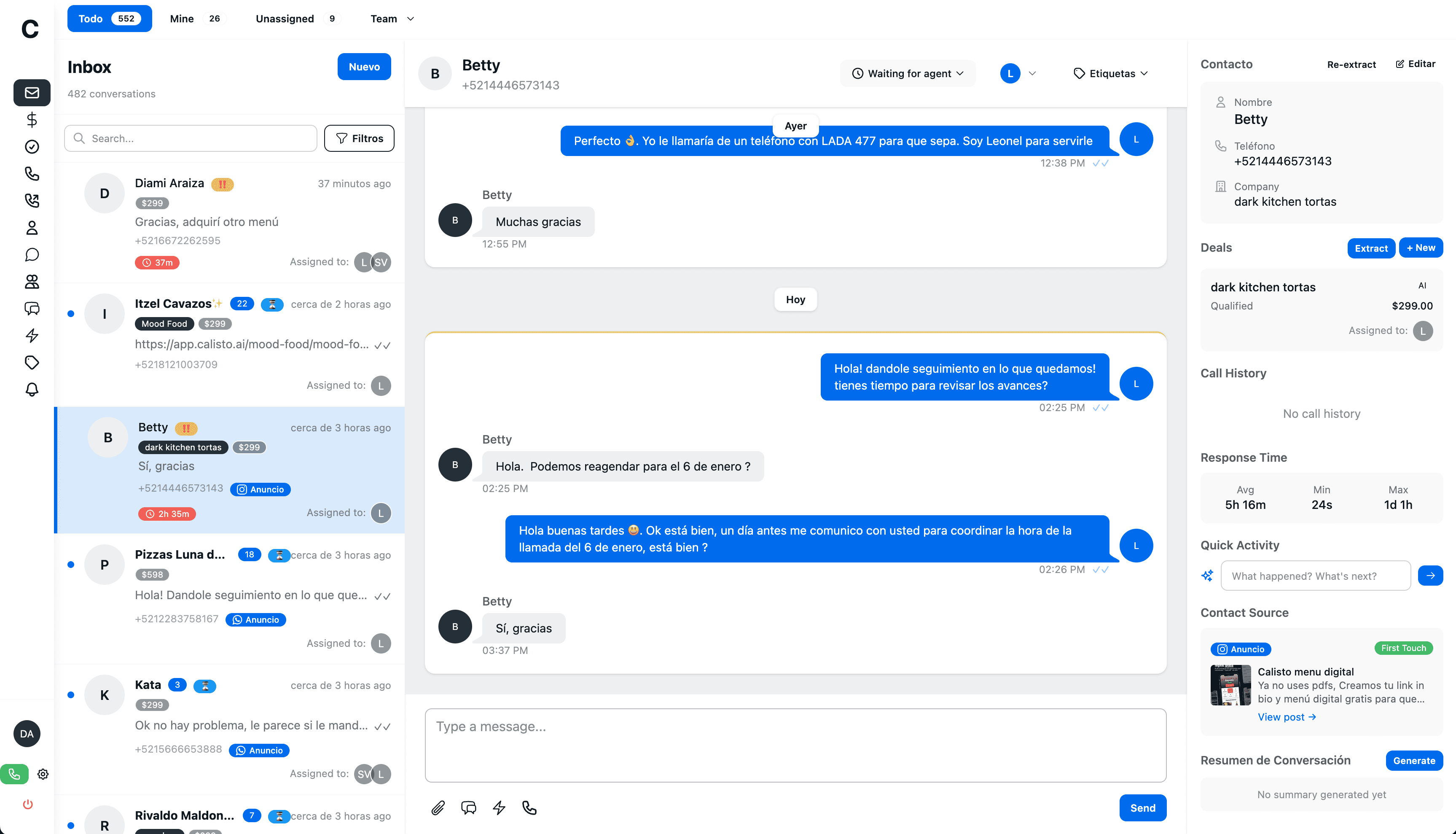 Captura de pantalla de la bandeja de entrada de Conecto